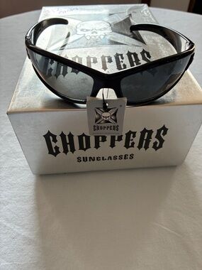 Choppers Men’s Black Wraparound Sunglasses with Blue Flame Accents